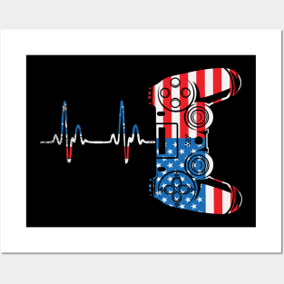 Gamer Heartbeat Video Game Lover 4th of july Posters and Art